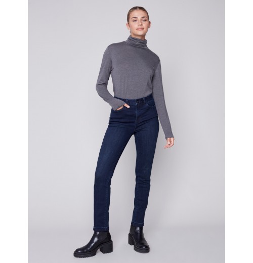 Tencel Turtleneck Top - Charcoal