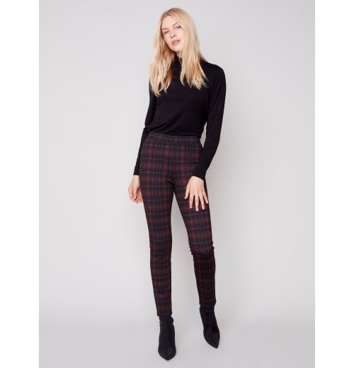 Plaid Ponte Skinny Pants - Ruby