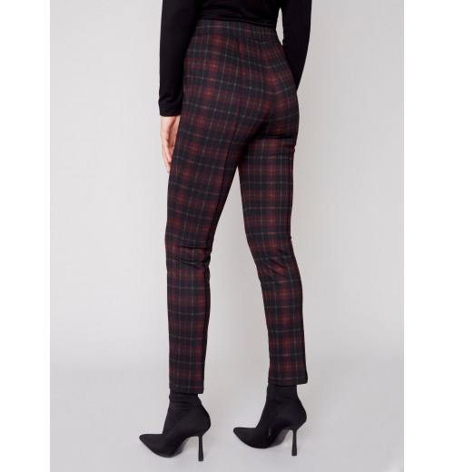 Plaid Ponte Skinny Pants - Ruby