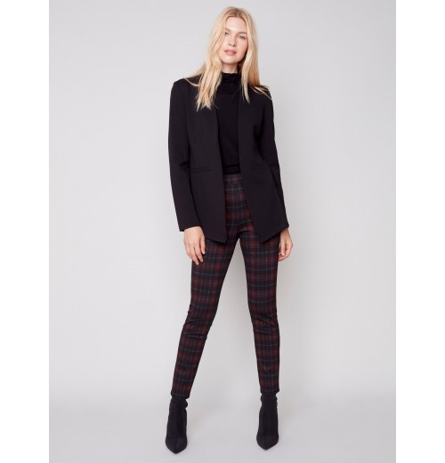 Plaid Ponte Skinny Pants - Ruby