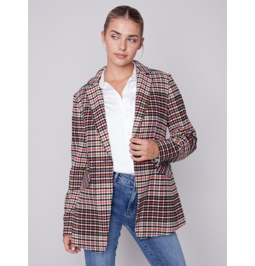 Tailored Plaid Blazer - Truffle