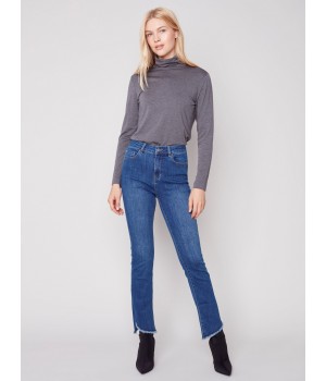 Bootcut Jeans with Asymmetrical Fringed Hem - Blue Jean