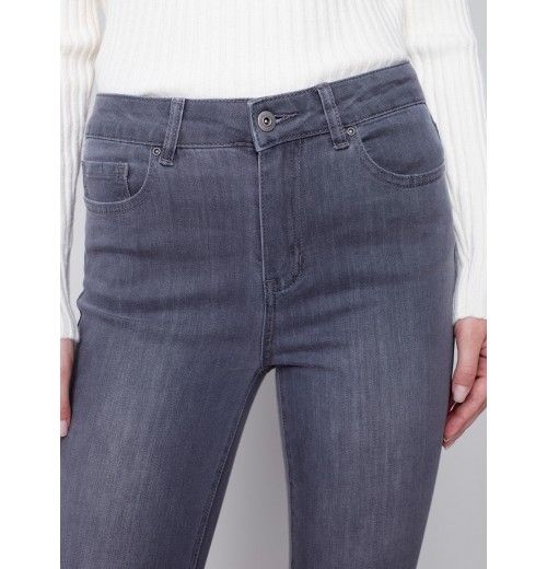 Bootcut Jeans with Asymmetrical Fringed Hem - Medium Gray