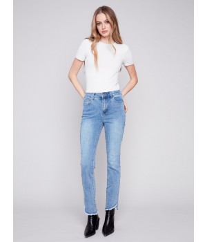 Bootcut Jeans with Asymmetrical Hem - Light Blue