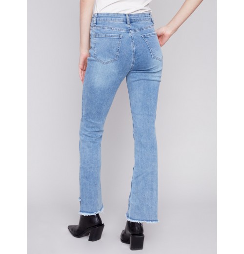 Bootcut Jeans with Asymmetrical Hem - Light Blue