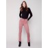 Bootcut Twill Pants with Asymmetrical Fringed Hem - Raspberry