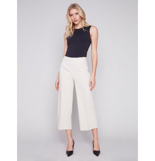 Cropped Wide Leg Pants - Beige