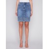 Embroidered Hem Denim Skort - Medium Blue