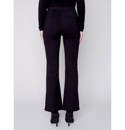 Flare Ponte Pants with Side Slits - Black