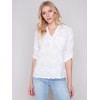 Half-Button Embroidered Cotton Blouse - White