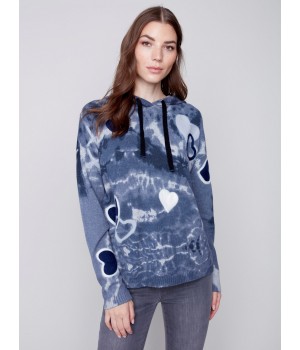 Hooded Sweater with Graffiti Print - Denim