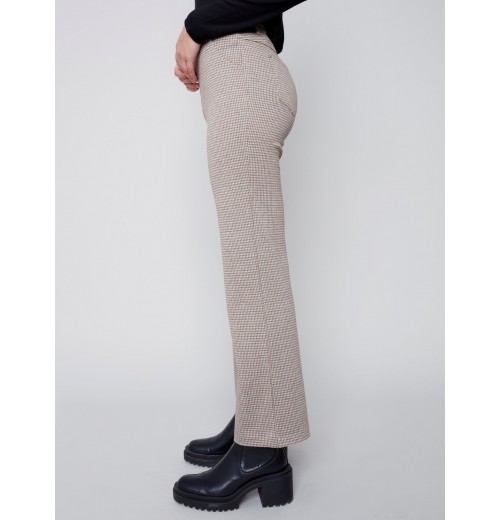 Houndstooth Flare Ponte Pants - Almond