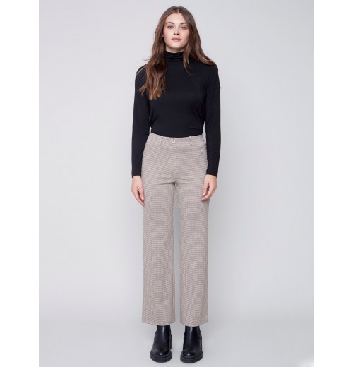 Houndstooth Flare Ponte Pants - Almond