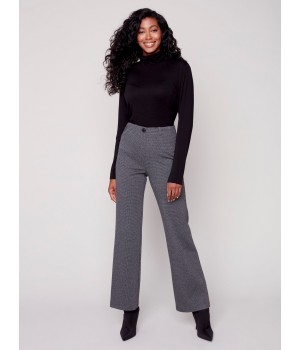 Houndstooth Flare Ponte Pants - Charcoal