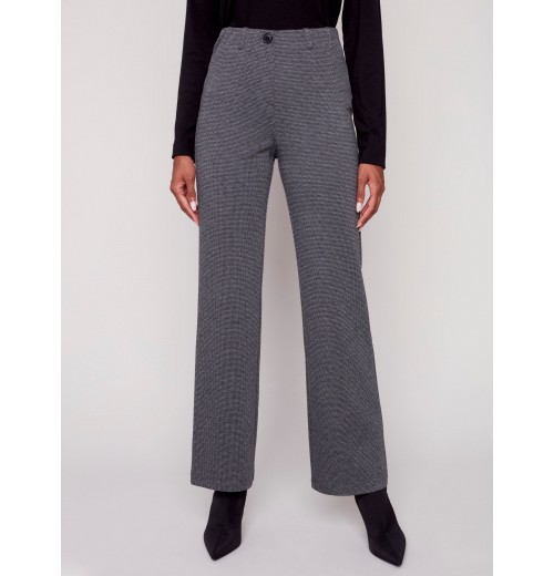 Houndstooth Flare Ponte Pants - Charcoal