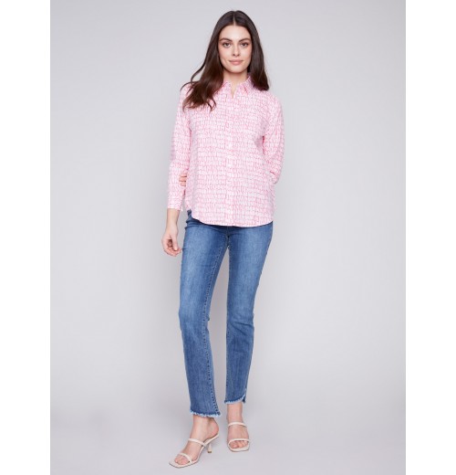 Linen Blend Button-Down Shirt - Flamingo