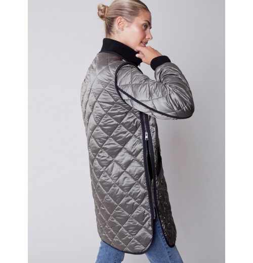 Long Quilted Puffer Jacket - Spruce