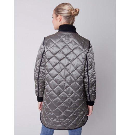 Long Quilted Puffer Jacket - Spruce