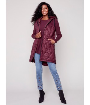 Long Quilted Puffer Vest with Hood - Port