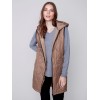 Long Quilted Puffer Vest with Hood - Truffle