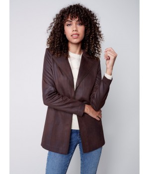 Long Vintage Faux Suede Jacket - Chocolate