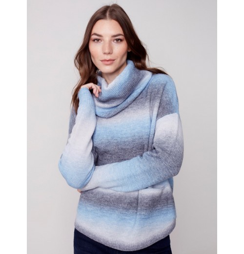 Ombré Sweater with Removable Scarf - Denim