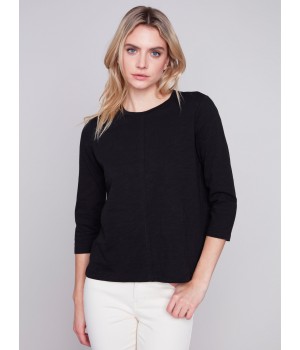 Organic Cotton Slub Knit Top - Black