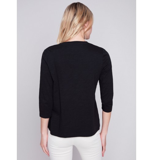 Organic Cotton Slub Knit Top - Black