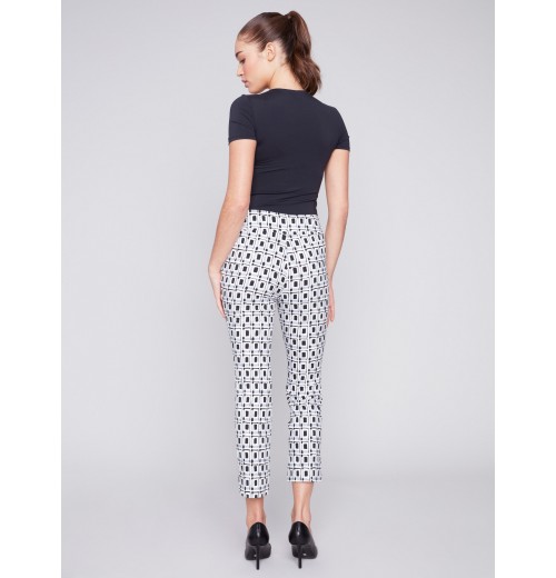 Printed Capri Pants with Hem Slit - Checker