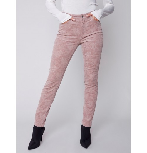 Printed Corduroy Skinny Jeans - Powder