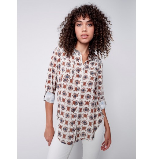 Printed Crinkle Georgette Blouse - Ecru