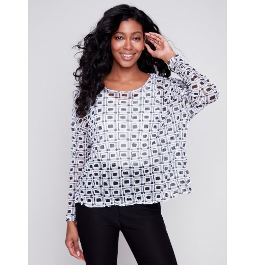 Printed Crinkle Mesh Top - Checker