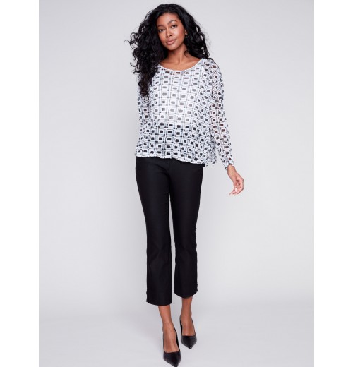 Printed Crinkle Mesh Top - Checker