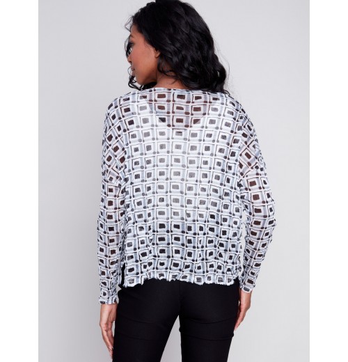 Printed Crinkle Mesh Top - Checker