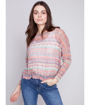 Printed Crinkle Mesh Top - Multicolor