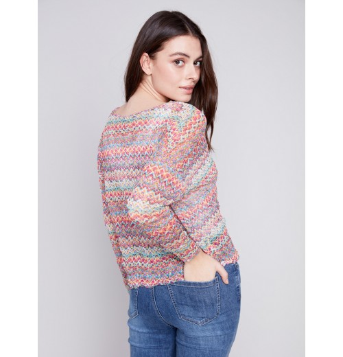 Printed Crinkle Mesh Top - Multicolor