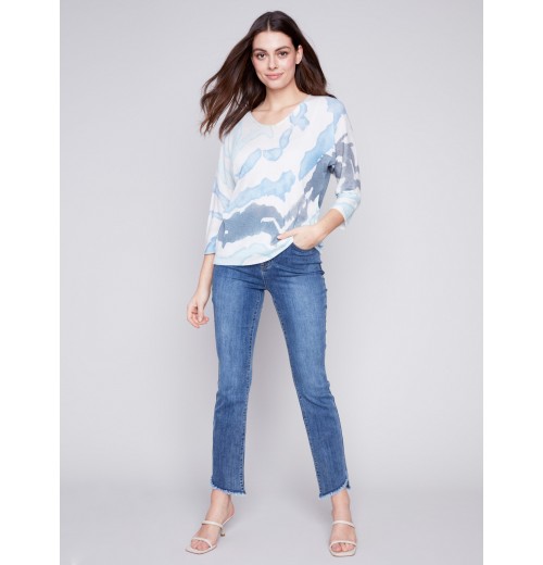 Printed Dolman Sweater - Indigo