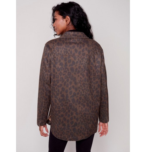 Printed Faux Suede Shirt Jacket - Animal