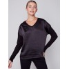 Satin and Jersey Knit Top - Black