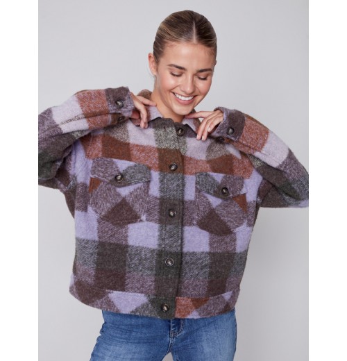 Short Plaid Boiled Wool Jacket - Spruce