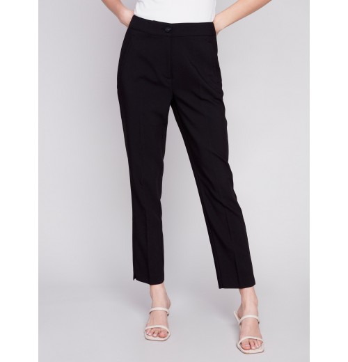 Side Slit Tapered Pants - Black