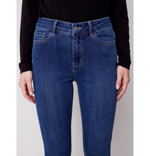 Skinny Jeans with Embroidered Scalloped Hem - Blue Jean