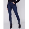 Slim Leg Jeans with Geometric Embroidery - Blue Black