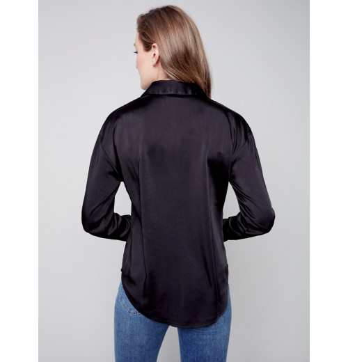 Solid Gutsy Satin Shirt - Black