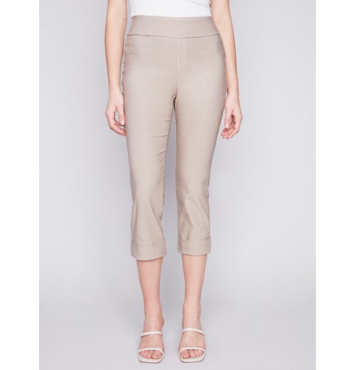 Stretch Pull-On Capri Pants - Greige