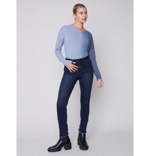 Stretchy Jeans with Tulip Hem - Blue Black