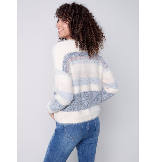 Striped Hairy Yarn Sweater - Multicolor