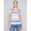 Striped V-Neck Linen T-Shirt - Pastel