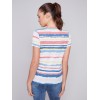 Striped V-Neck Linen T-Shirt - Pastel