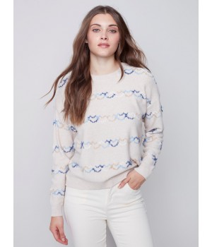 Sweater with Embroidered Hearts - Almond